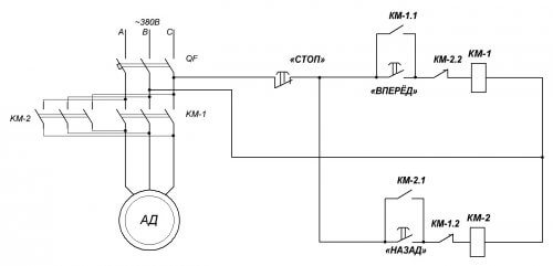 Circuito de control de motor de inducción reversible.