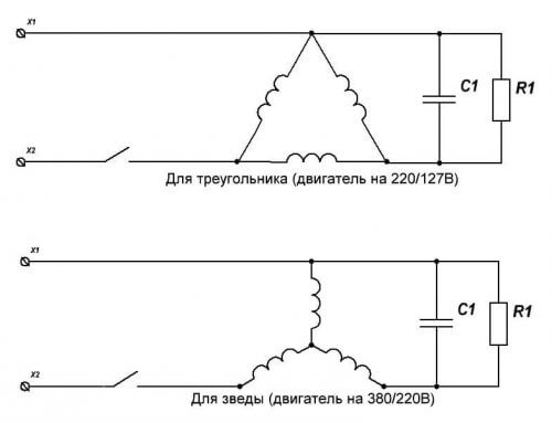 Connection of a three-phase 380V motor to one 220V phase