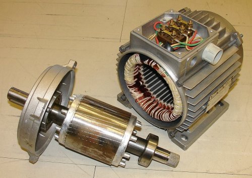 Rotor en cortocircuito y estator de un motor de inducción.