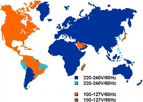 Tensión y frecuencia en diferentes países.