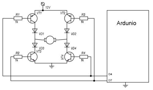 Odwracalny obwód sterujący silnika Arduino